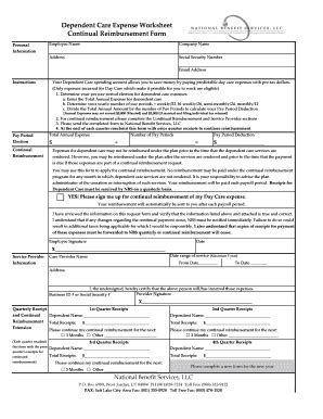 Fillable Online Dependent Care Expense Worksheet Continual ...