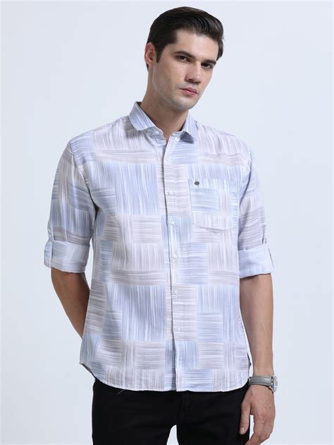 Buy Men's Blue Cotton Twill Slim Fit Printed Full Sleeve Shirt