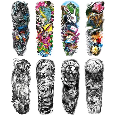 Buy Animal Sleeve Tattoo Stickers, Fake Lion Tiger Rabbit Fish Full Arm ...