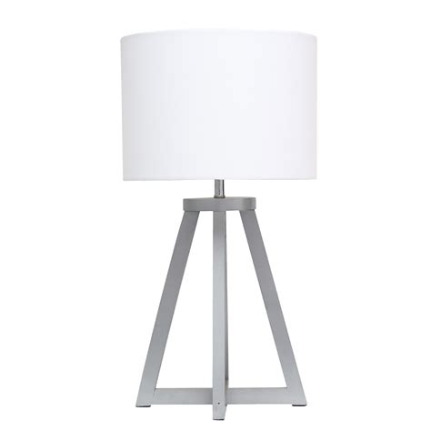 Simple Designs Interlocked Triangular Gray Wood Table Lamp with White ...