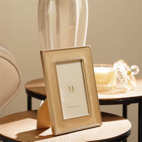 PURE HOME + LIVING Gold Faux Leather Photo Frame, Tabletop Frame For ...
