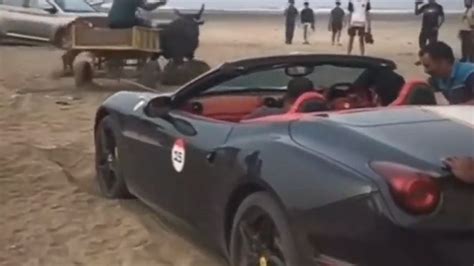 'Ferrari Saved By Bailgadi': Luxury Roadster Gets Stuck In Sand On ...