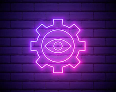 Icône néon oeil et engrenage Vecteur simple de contour de ligne mince d ...