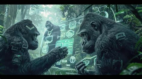Two gorillas engage in a digital interface | Premium AI-generated image