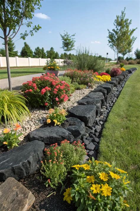 19+ Stunning Front Yard Black Landscape Rock Ideas