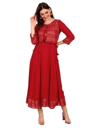 Buy Gujdant Women Embroidered Viscose Rayon Anarkali Kurti at Amazon.in