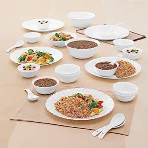 Larah by Borosil Plain White Silk Series Opalware Dinner Set | 27 ...