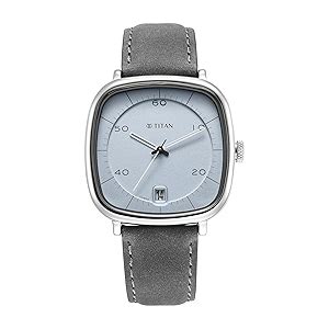 Titan Quartz Analog with Date Gray Dial Leather Strap Watch for Men ...