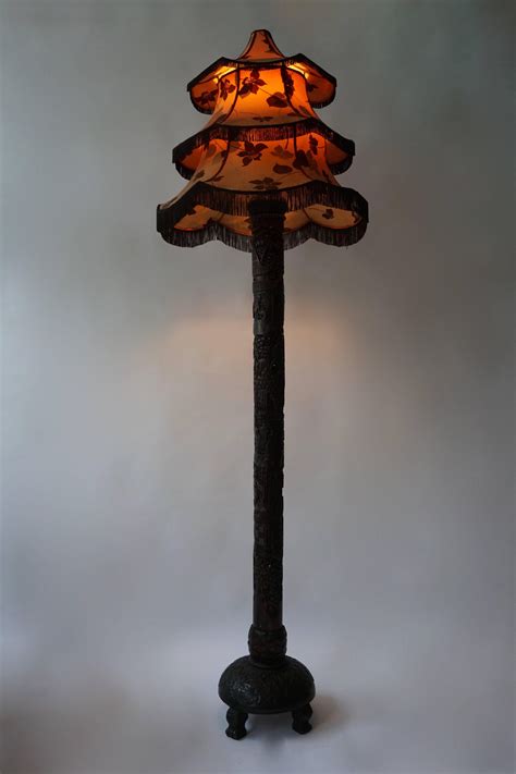 1920s Fine Antique Chinese Carved Floor Lamp with Pagoda Shade For Sale ...