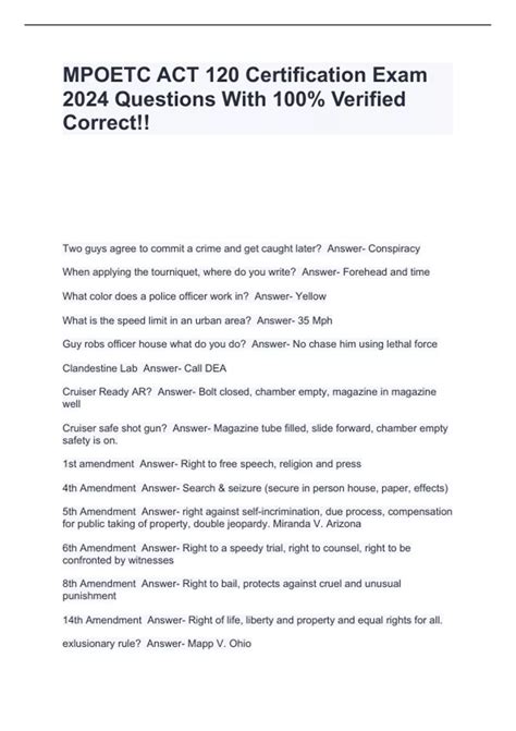 MPOETC ACT 120 Certification Exam 2024 Questions With 100% Verified ...