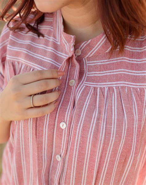 Shop Cotton Rosy Stripe Mandarin Shirt Online - B-703-XS