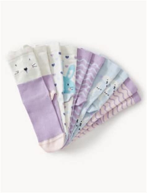 Buy 5pk Cotton Rich Bunny & Striped Socks at Marks & Spencer