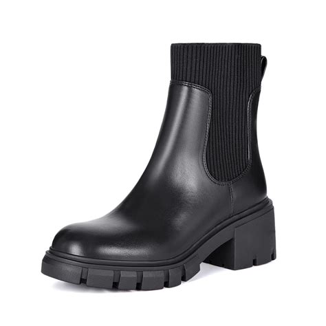Athlefit Women's Black Chelsea Boots Fall Platform Ankle Boots Slip on ...