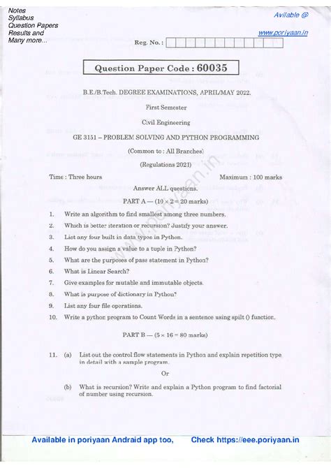 Problem Solving and Python Programming pdf - Notes Syllabus Question ...