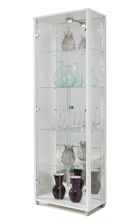 Buy Lockable Double Glass Display Cabinet White with Mirror Back, 4 ...