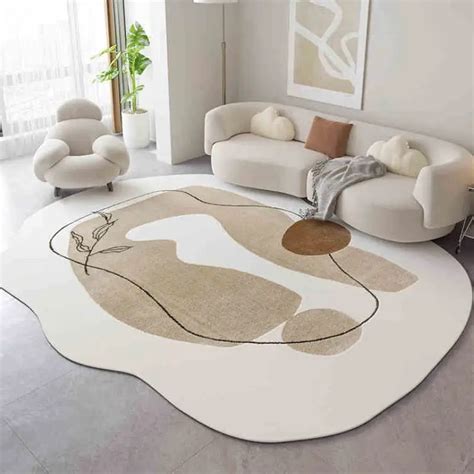 Irregular Shaped Rug - Driftic Beige Hand-Tufted Carpet for Living Room ...