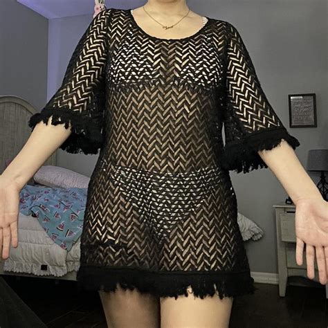 black bikini cover up - has slits on both sides -... - Depop