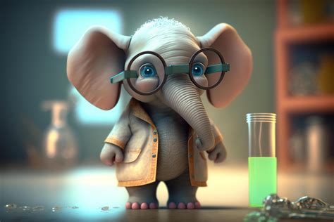 The Funny Little Elephant Scientist in a Lab Coat Experimenting with ...