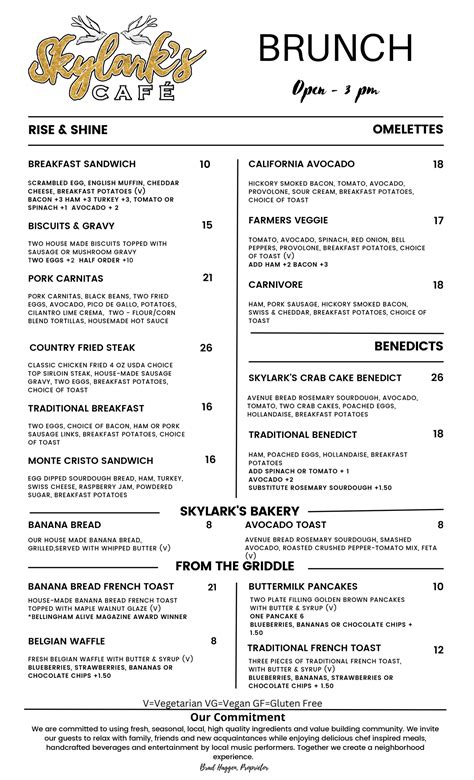Menus | Skylark's Cafe