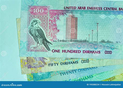 Close-up United Arab Emirates Currency, Dirhams and Fils, Dubai, Abu Dhabi Stock Photo - Image ...