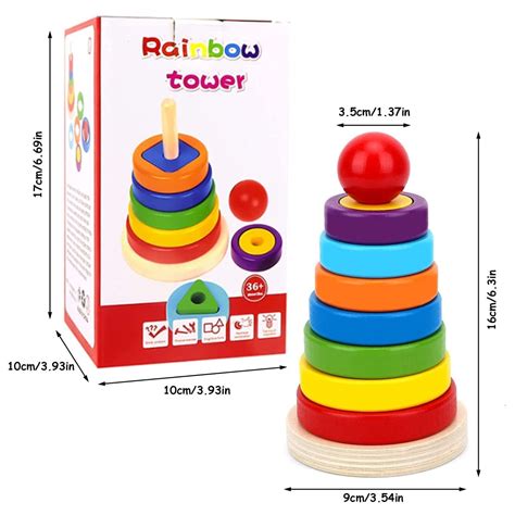 Wooden Rainbow Rings Tower – Geometric Shape - MyLittleTales