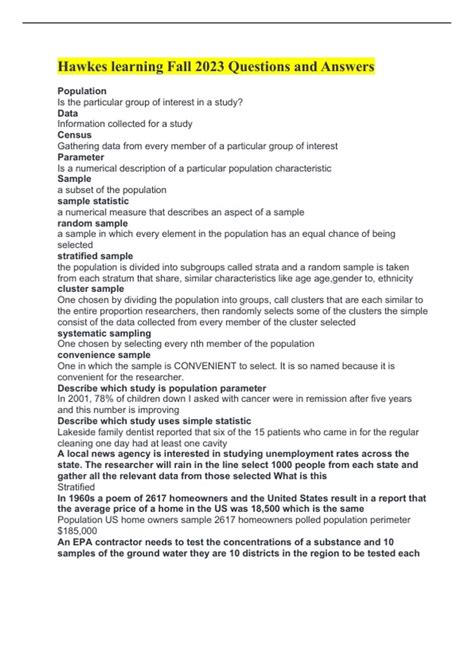 Hawkes Learning Certify Answers