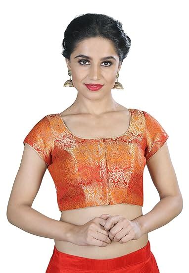 Buy Salwar Studio Women's Mustard color Brocade Readymade Saree Blouse ...