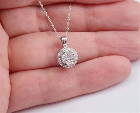 Diamond Cluster Pendant 14K White Gold Diamond Halo Circle Wedding ...