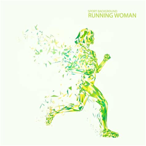 Fundo de fitness abstrato Modelo de capa Low poly jogging girl com asas ...