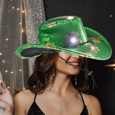 Bérets St Patricks Day Hats LED Light Up Cowboy Hat Costume Accessoires ...