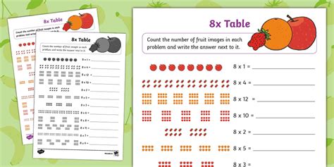 👉 Fruit Themed 8× Table Worksheet - Twinkl