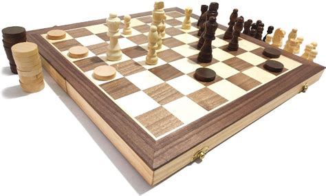 Wooden Chess & Checkers Game Board Set. Large India | Ubuy
