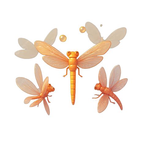Three Orange Dragonflies, Orange Dragonfly, Flying Insects, Summer Scenery PNG Transparent ...
