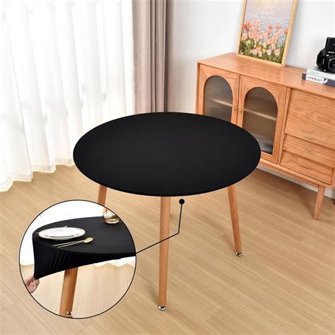 Amonsa Round Fitted Black Tablecloth with Elastic for 48 inch Tables No ...