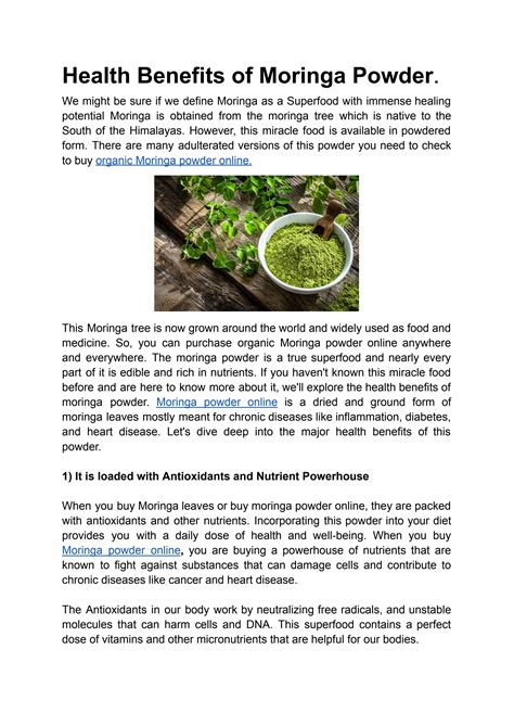 Moringa Tree Benefits For Health