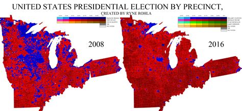 US Presidential Election by Precinct in the Midwest, 2008 vs 2016 : r ...