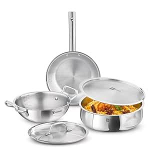 Buy Bergner Tripro BE Essentials 5 Pcs Triply Cookware Set - 24cm Kadai ...