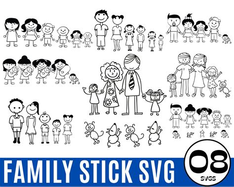 Stick Figure Family Of 7 People