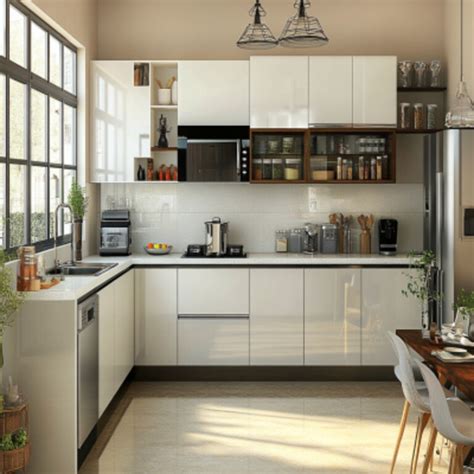 Contemporary L Shape Modular Frosty White Kitchen Design