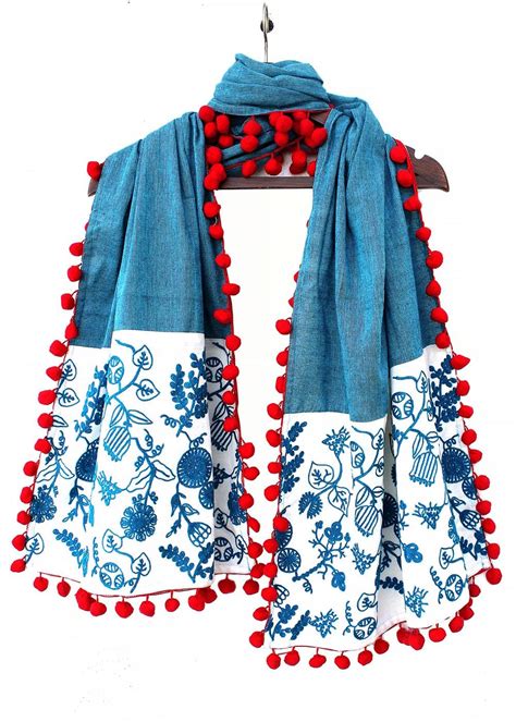 Get Pom-Pom Trim Half & Half Embroidered Dupatta at ₹ 1119 | LBB Shop