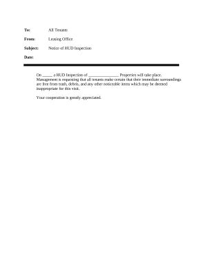 Notice of HUD Inspection - Blank Fillable Template | Fill Out, Print ...
