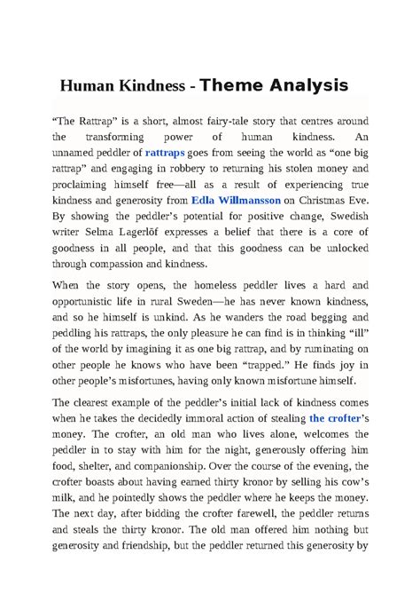 Analysis of Human Kindness Theme in "The Rattrap" (ENGL 101) - Studocu