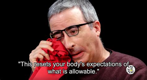 John Oliver's 'Hot Ones' episode reduces him to a pool of tears and ...