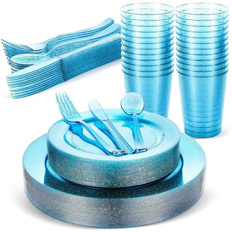 180 Pcs Glitter Plastic Dinnerware Set Include 30 Glitter Plastic ...