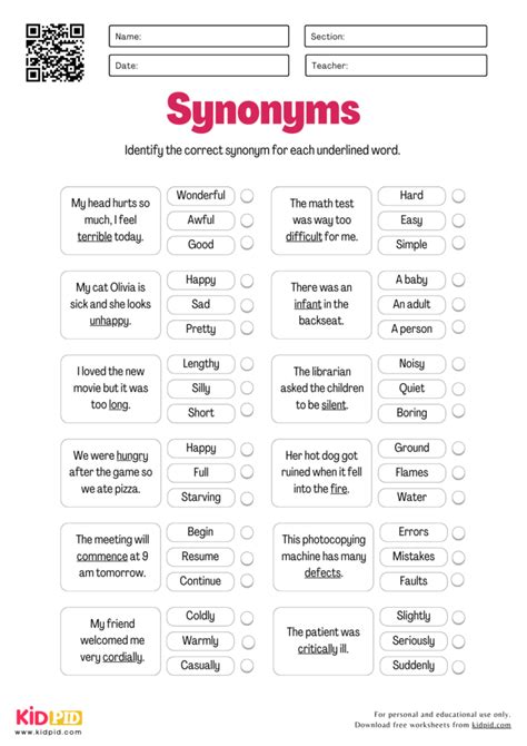 Identify The Synonyms Worksheet For Grade 2 - Kidpid