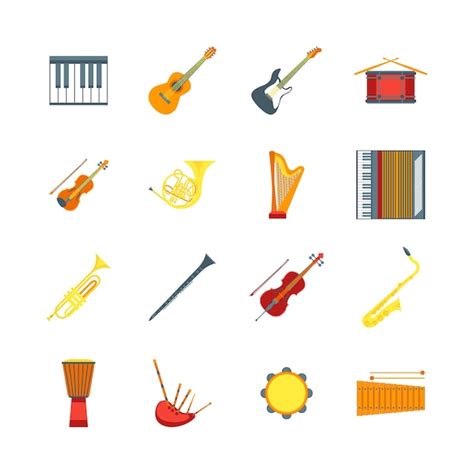 Cartoon Musikinstrumente Farbe Icons Set Symbol der Orchestermusik Band ...