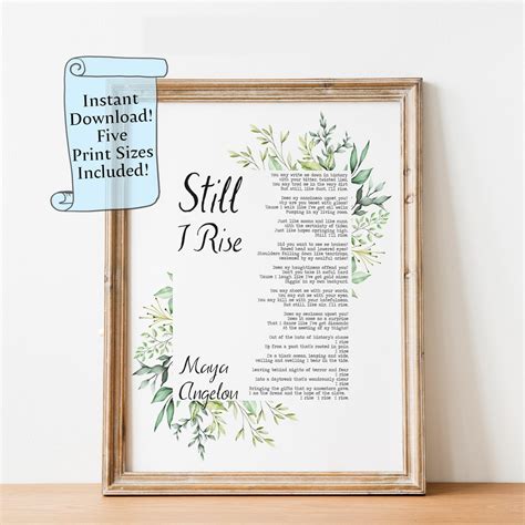 Still I Rise Poem - Maya Angelou Printable Wall Art - Downloadable ...
