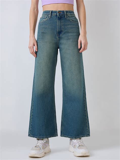 Spykar Blue Wide Leg High Rise Jeans For Women