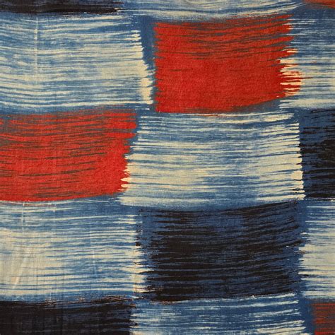 Pure Cotton Ajrak Blue With Rust Red And Black Painted Brush Design Ha ...