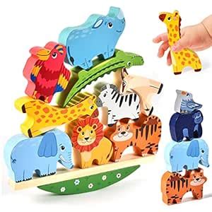 Buy Atoylink Wooden Stacking Toy Animals Wooden Block Building Blocks ...